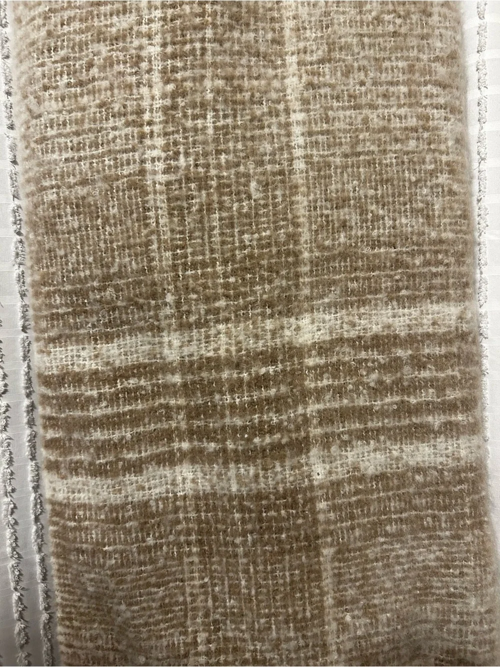 Tan Plaid Throw Blanket with Fringe